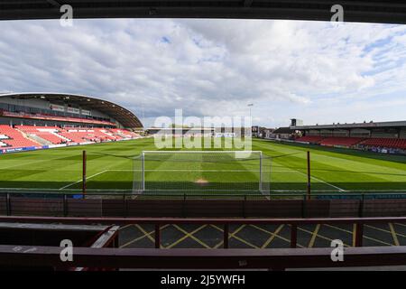 Fleetwood, UK. 26th Apr, 2022. A general view of Highbury Stadium, the home of Fleetwood Town prior to their Sky Bet League One game against Sheffield Wednesday in Fleetwood, United Kingdom on 4/26/2022. (Photo by Simon Whitehead/News Images/Sipa USA) Credit: Sipa USA/Alamy Live News Stock Photo