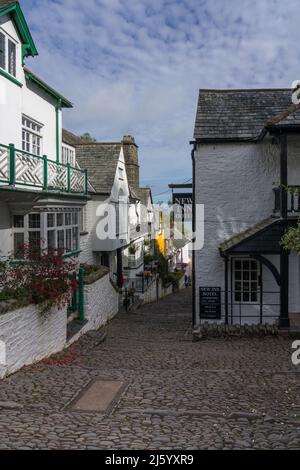 Clovelly in North Devon, England, UK. New Inn public house, summer Stock Photo