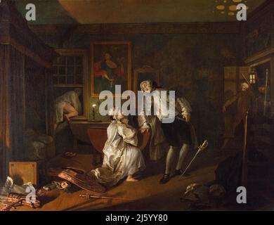 Hogarth painting. 'Marriage A-la-Mode: 5, The Bagnio' by William Hogarth (1697-1764), oil on canvas, c.1743. Stock Photo