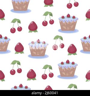 Seamless pattern with pastries and berries Stock Vector