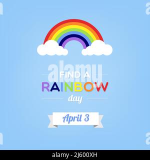 Find a rainbow day. Abstract geometrical rainbow with clouds. April. Vector illustration, flat design Stock Vector