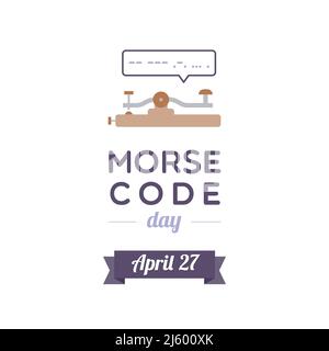 Morse Code Day. April. Straight key and speech bubble with a message in morse code: "Morse". Vector illustration, flat design Stock Vector