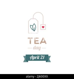 Tea Day. Tea bag outline icon. Tea leaves. Vector illustration, flat design Stock Vector