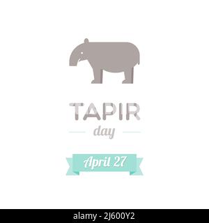 Tapir Day. April. Conservation awareness. Animal icon. Vector illustration, flat design Stock Vector