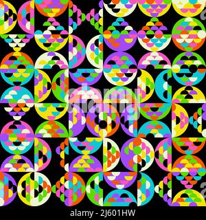 Neon colored abstract vector pattern artwork made with various geometric shapes and elements. Digital graphics design for poster, cover, art, presenta Stock Vector