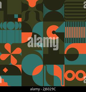 Brutalist Art inspired vector pattern artwork made with abstract geometric shapes and bold forms. Digital graphics design for poster, cover, art, pres Stock Vector