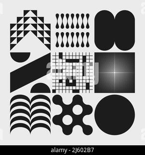 Abstract vector symbols collection with random effect inspired by brutalist aesthetics made with geometric forms and graphics elements for posters, co Stock Vector