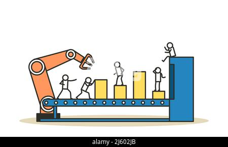 Vector business industry robot factory concept illustration future production process with infographic chart and people. Smart revolution technology m Stock Vector