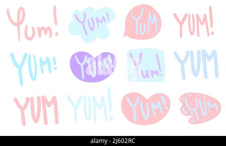 Premium Vector  Yum yum text. hand drawn lettering in cartoon