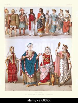 Etruscan costumes and fashion, Ancient history, Antiquity, Warrior, Soldier, Priest, Noble man and woman Stock Photo