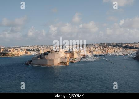 Fort St Angelo in Birgu seen from Valletta, Malta, Europe 2021 Stock Photo