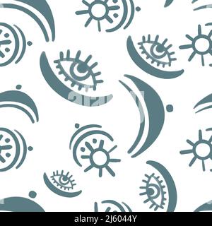 Vector Seamless pattern with magic symbols, runes and stars in boho style. Stock Vector