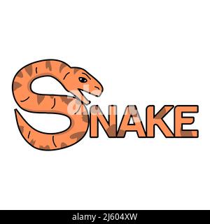 Snake Icon with the word snake. Flat design. Vector Illustration on white background. Stock Vector