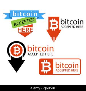 Bitcoin symbol with the word bitcoin accepted here. Flat design. Vector Illustration on white background. Stock Vector