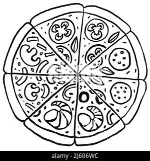 Pizza with different slices Hand drawn . Doodle Vector illustration Stock Vector