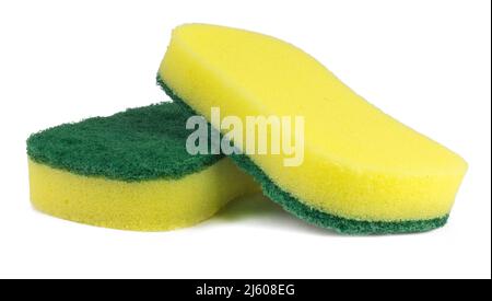 Yellow dish washing closeup isolated on white background green. Stock Photo