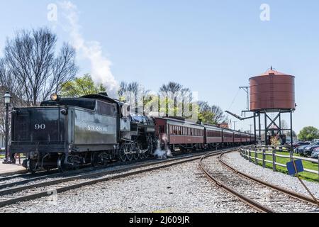 Strasburg, PA, USA - April 20,2022:  Steam train gets ready to depart for a scenic train ride through Lancaster County, Pennsylvania Stock Photo