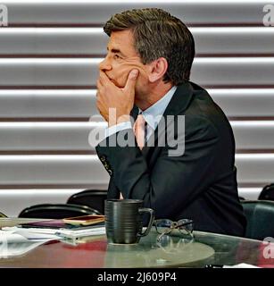 CLEVELAND, OHIO - JULY 18, 2016 ABCÕs news anchor George Stephanopoulos on the set this morning from the Republican National Convention at the Quicken Sports Arena Stock Photo