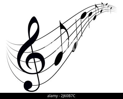 Music notes and g-clef on а music staff, decorative element for your design. Stock Vector