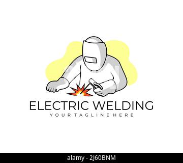 Electric welding, electric welder and welding, logo design. Industrial, steel welding, metallurgical factory, welded mask and tool, vector design Stock Vector