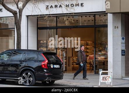 Madrid, Spain. 26th Apr, 2022. A pedestrian walks past the Spanish Inditex group dedicated to the manufacturing of furniture and home textiles, Zara Home, store in Spain. Credit: SOPA Images Limited/Alamy Live News Stock Photo