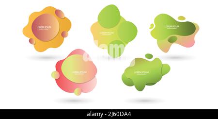 Fluid frame isolated on white background. Set of abstract liquid shapes, colorful elements, gradient waves with geometric lines, dynamical forms Stock Vector
