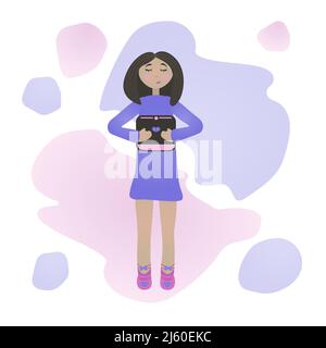 Woman with a tablet, colorful illustration Stock Vector