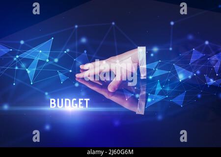 Businessman touching huge screen concept Stock Photo