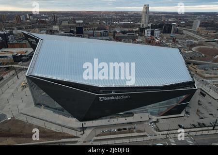 An aerial view of US Bank Stadium, the home of the Minnesota Vikings,  Saturday, Apr. 2, 2022, in Minneapolis Stock Photo - Alamy