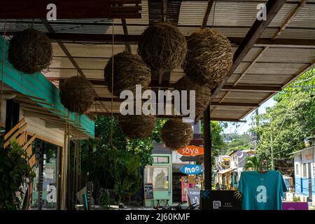 El Tunco, El Salvador - January 29, 2022: Stores and restaurants in El Tunco, El Salvador selling goods and services Stock Photo