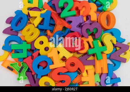 Plastic alphabets and numbers for children learning Stock Photo