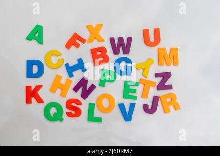 Alphabet letters in a random order on a white background Stock Photo