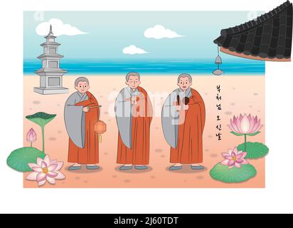 Buddha's Birthday Monks Vector Illustration Stock Vector