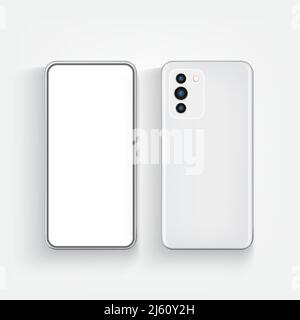 Modern realistic phone front and back view. White screen smartphone. Vector illustration. Stock Vector