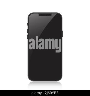New version of black slim smartphone similar to with blank white screen. Realistic vector illustration. Stock Vector