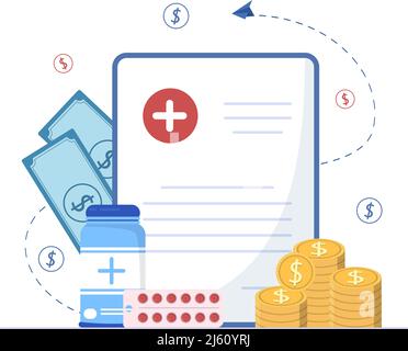Hospital Medical Billing Service with Health Insurance Form for Hospitalization or Treatment on Cartoon Background Illustration Stock Vector