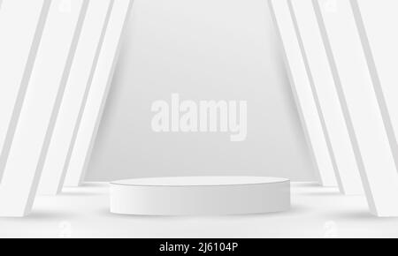 white podium pedestal product display abstract on white background 3d Stock Vector