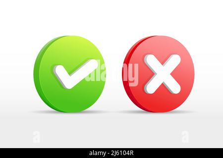 correct and wrong check marks symbol icon 3d, checklist button Stock Vector