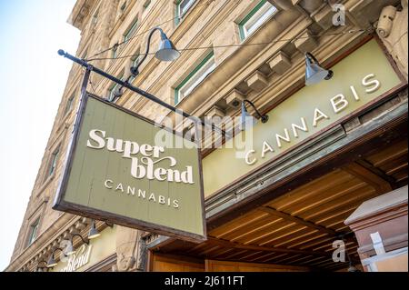 Calgary, Alberta - April 24, 2022: Superblend Cannabis store in downtown Calgary, Aberta. Stock Photo