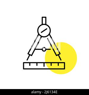 Compass tool and a ruler. Pixel perfect, editable stroke line art icon Stock Vector