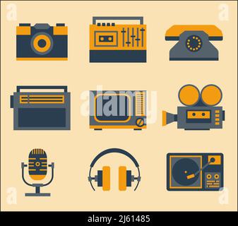 Retro media devices icons set vector illustration Stock Vector