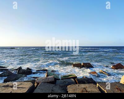 Panorama of Mediterranean Sea landscapes seen from african city Alexandria with clear blue sky in warm sunny spring day Stock Photo