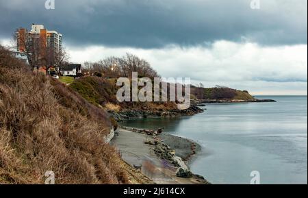 Coastal views off of Dallas Road Waterfront Trail - Victoria, Vancouver Island, British Columbia, Canada Stock Photo