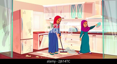 cartoon character housemaid with broom vector illustration, isol Stock ...