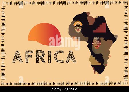 Continent Africa with patterns , vector illustration. Elements for design, vector illustration, African culture concept, logo Stock Vector