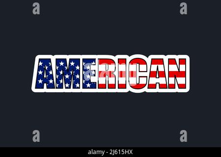 word American in flag colors, election vote emblem badge sticker. Stock Vector
