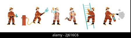 Fireman holding fire extinguisher flat vector illustration Stock Vector ...