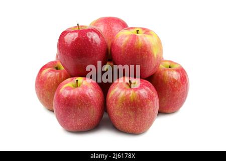 Group of red apples isolated on white background forming a huddled group. Stock Photo