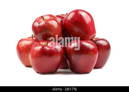 Group of red apples isolated on white background forming a huddled group. Stock Photo