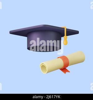 graduation hat and diploma cartoon Stock Vector